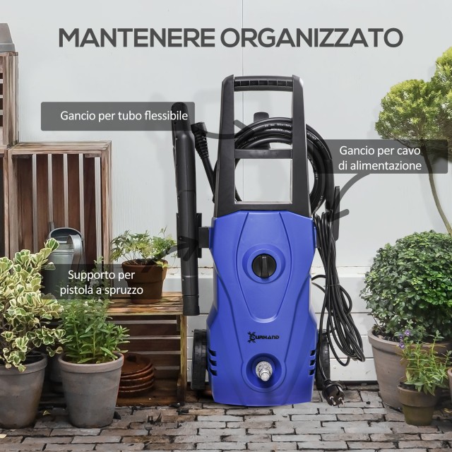 Durhand Πλυστικό Μηχάνημα Υψηλής Πίεσης 1600W με Ρυθμιζόμενο Ακροφύσιο και Σετ Καθαρισμού, 35x28x65 εκ., Μπλε και Μαύρο 845-865V90BU
