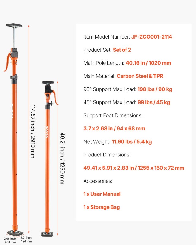 VEVOR Ρυθμιζόμενος Υποστηρικτικός Πόλος Ντουλαπιών 49-115 εκ. ZXKSC...