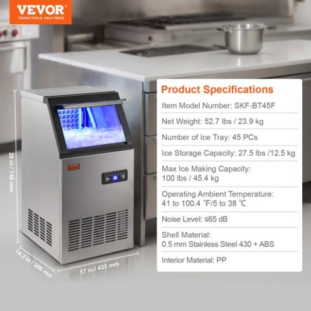 Επαγγελματική Παγομηχανή VEVOR 100lbs/24H 45 Κύβοι Πάγου  QSYYTSFBZBJQRVIOCV2