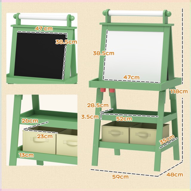 AIYAPLAY Παιδικός Πίνακας με Καβαλέτο 59x48x118 εκ, Πράσινος 3B0-01...