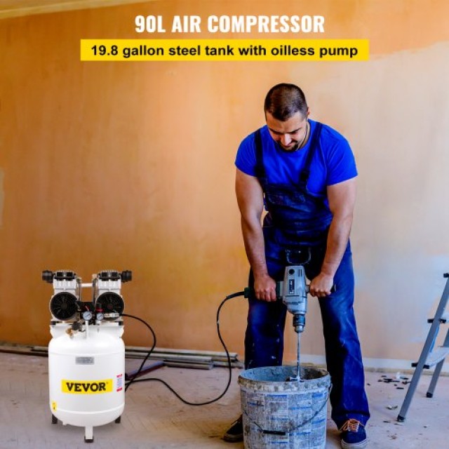 VEVOR  Κάθετος Αεροσυμπιεστής 90L, 3HP, 2200W, 115PSI, 14.3CFM, 1440RPM, Αθόρυβος, Φορητός K90L2200W220VAH5GV2