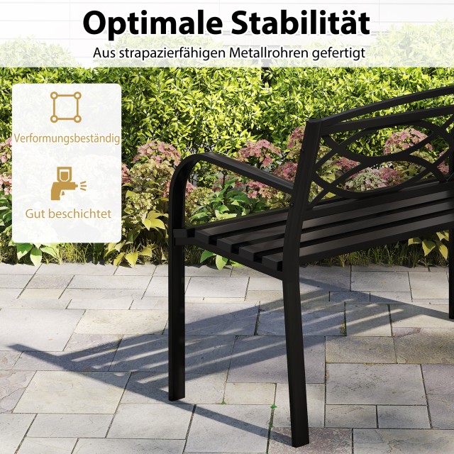 Costway Μεταλλικός μαύρος πάγκος κήπου για 2 άτομα με πλάτη & μπράτ...