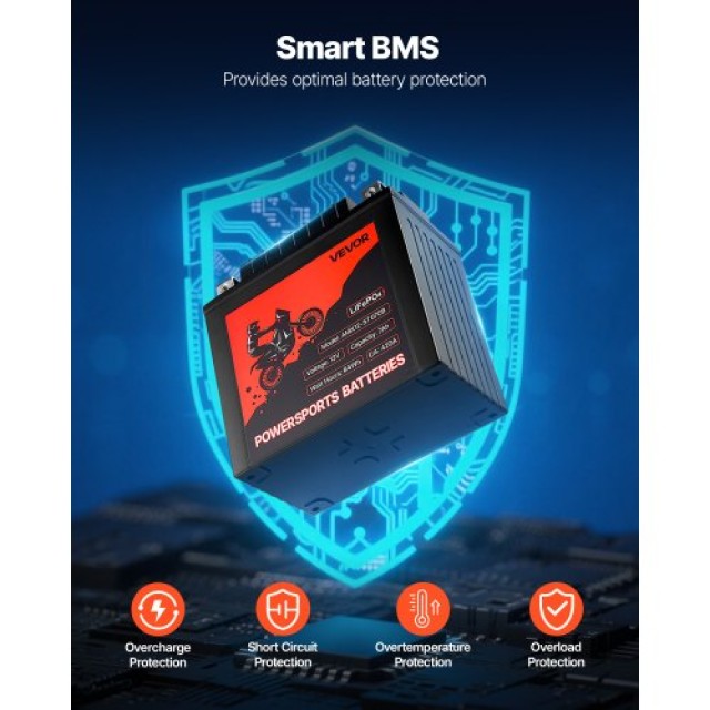 VEVOR Μπαταρία Μοτοσυκλέτας 12V 7Ah LiFePO4 Λιθίου Προφορτισμένη LS...