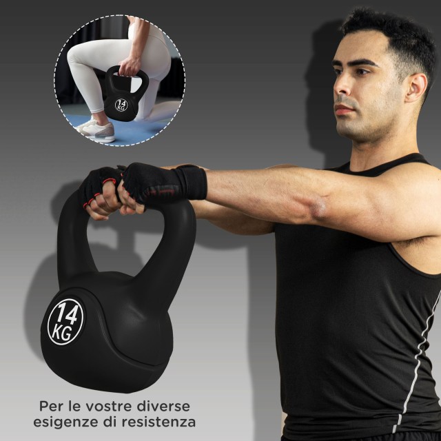 HOMCOM Kettlebell 4kg από Πλαστικό και Άμμο με Επίπεδη Βάση και Λαβή 18x12x20 cm Μαύρο A91-076V04BK