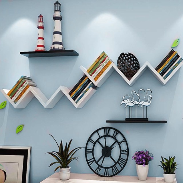 BAKAJI  Σύγχρονο Σχέδιο Ραφιού Τοίχου Ζιγκ Ζαγκ Ράφια Τοίχου Ράφι 3...