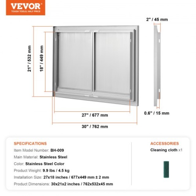 Πόρτα BBQ VEVOR 762x532 mm Διπλή Εξωτερική Κουζίνα, Ανοξείδωτη με Ενσωματωμένες Λαβές  SMABSCJMYS30M2GZNV0