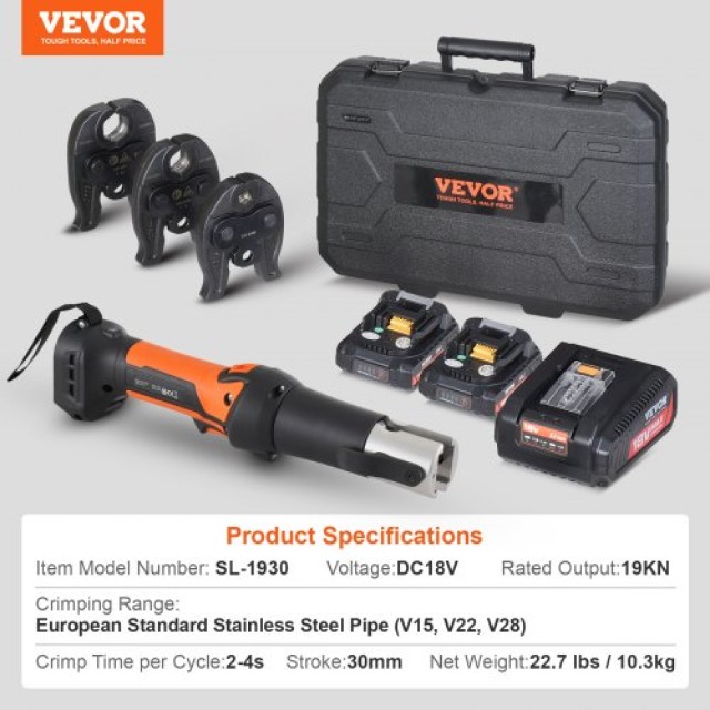 VEVOR Σετ Εργαλείων Πρεσαρίσματος Σωλήνων Pro Press V15 V22 V28 με Μπαταρία WSDDSYJGJJCXI7G7MV2