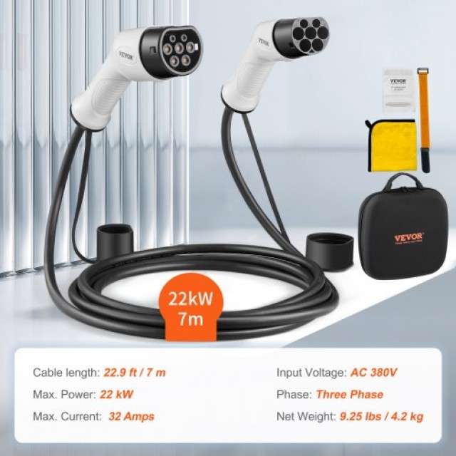 Καλώδιο Φόρτισης VEVOR Type 2 σε Type 2 32A 7m 22kW TPU  OBDDCCD22KW7MWHHTV0