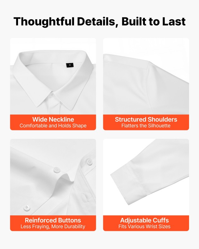 VEVOR Ανδρικό Πουκάμισο Slim Fit, Λευκό, Μέγεθος M, 77 x 113 εκ. NK...