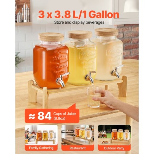 VEVOR Διανομέας Ποτών 3.8L Γυάλινος με Βάση 3 Τεμάχια για Πάρτι YLF...