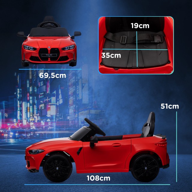 AIYAPLAY Ηλεκτρικό Αυτοκίνητο για Παιδιά με Άδεια BMW M4 με Τηλεχειριστήριο Κόρνα και Φώτα 108x69.5x51 cm Κόκκινο370-311V90RD