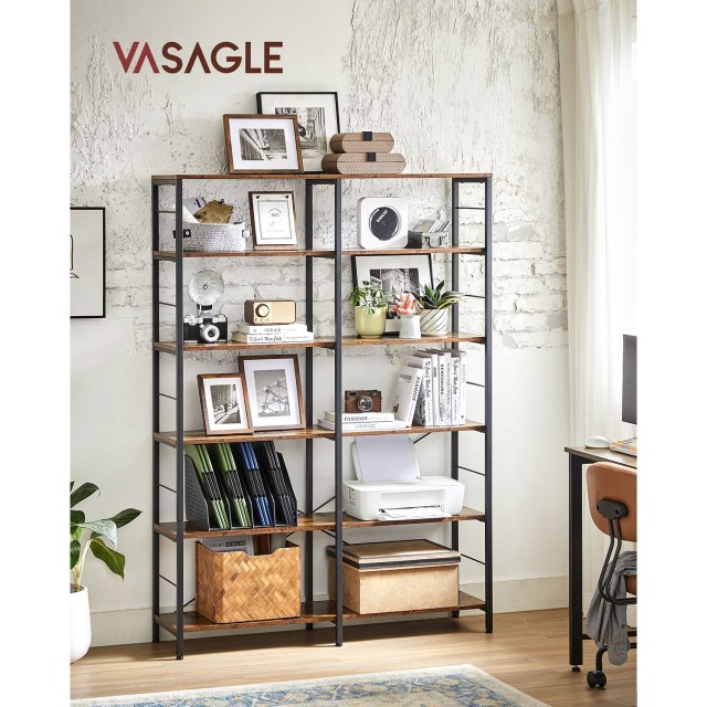 VASAGLE 6-Επίπεδη Βιβλιοθήκη Ξύλου και Χάλυβα 172.5×120×30cm με Ρυθ...