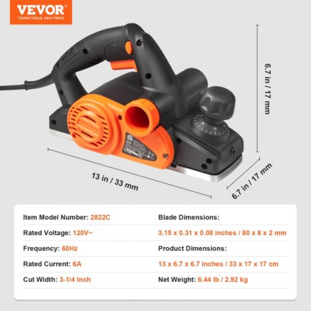 Ηλεκτρικός Πλάνης VEVOR 3-1/4 16500 RPM Ξυλουργική DIY  YXDDSC710W3...