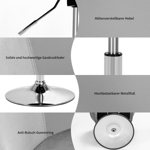 Costway Περιστρεφόμενη Βελούδινη Καρέκλα Μπαρ με Ρυθμιζόμενο Ύψος κ...