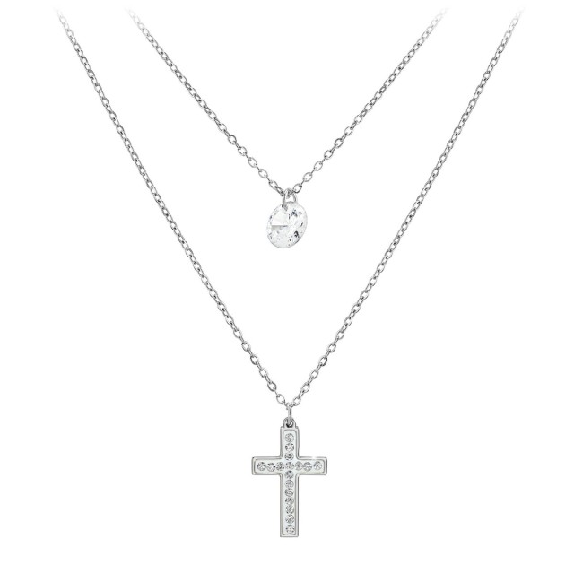 So Charm Πολυεπίπεδο Κολιέ με Σταυρό Διακοσμημένο με Κρύσταλλα Swar...