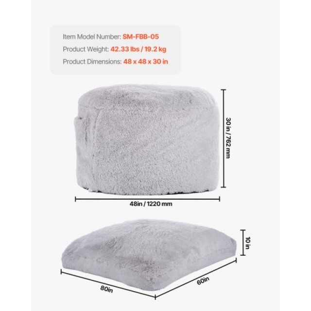 VEVOR Πολυμορφική Καρέκλα-Κρεβάτι Bean Bag Γκρι-Queen KZHCRDDYQUEEKD2VMV0