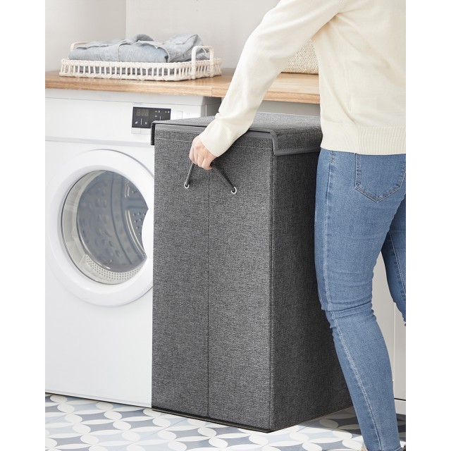 SONGMICS Καλάθι Απλύτων 142L Διπλού Διαμερίσματος 63 x 33 x 53 cm Σκούρο Γκρι, LCB002G02 