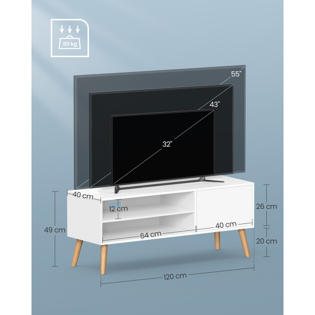VASAGLE Έπιπλο Τηλεόρασης 120 cm για Τηλεοράσεις έως 55 Βιομηχανικό Σχέδιο Λευκό 