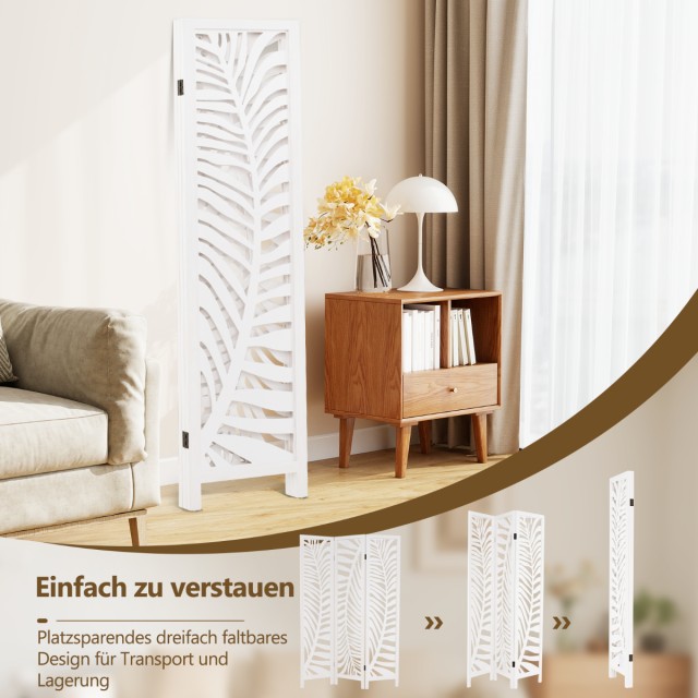 Costway 3-Πάνελ Διαχωριστικό με Φυσικό Ξύλινο Πλαίσιο Paulownia 121...