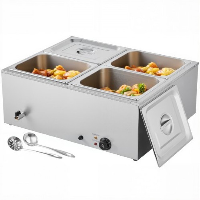 VEVOR Μπεν Μαρί 4 Θέσεων 1500W Επιτραπέζιο Ζέσταμα Τροφίμων με Καπά...
