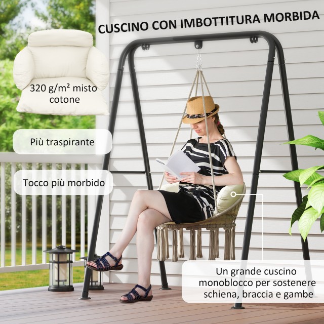 Outsunny Κρεμαστή Πολυθρόνα σε Στυλ Boho με Μαξιλάρι, από Ατσάλι, Β...