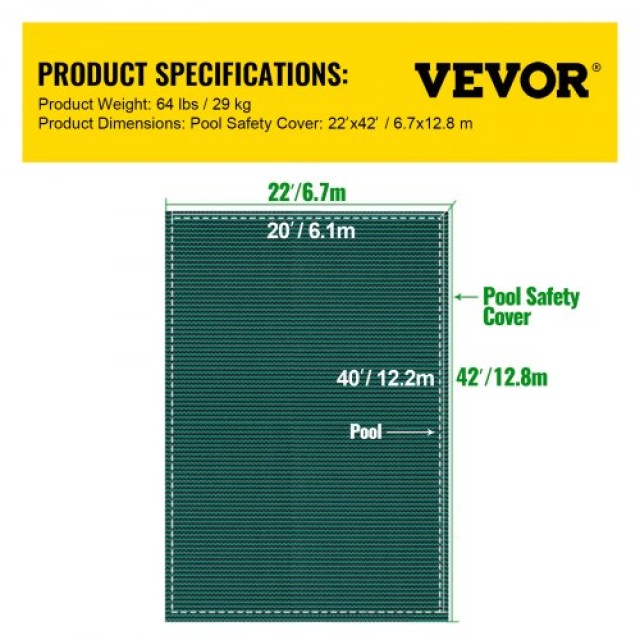 Κάλυμμα Ασφαλείας Πισίνας VEVOR για 20x40ft Ορθογώνιες Πισίνες, Πράσινο  YYCM20X40YCYCG001V0