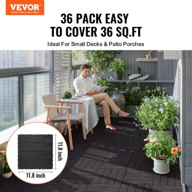VEVOR  Σετ 36 Αδιάβροχων Πλακιδίων Δαπέδου 12x12 για Βεράντα Σκούρο Καφέ HDDBSL4TBTSZO4PBXV0