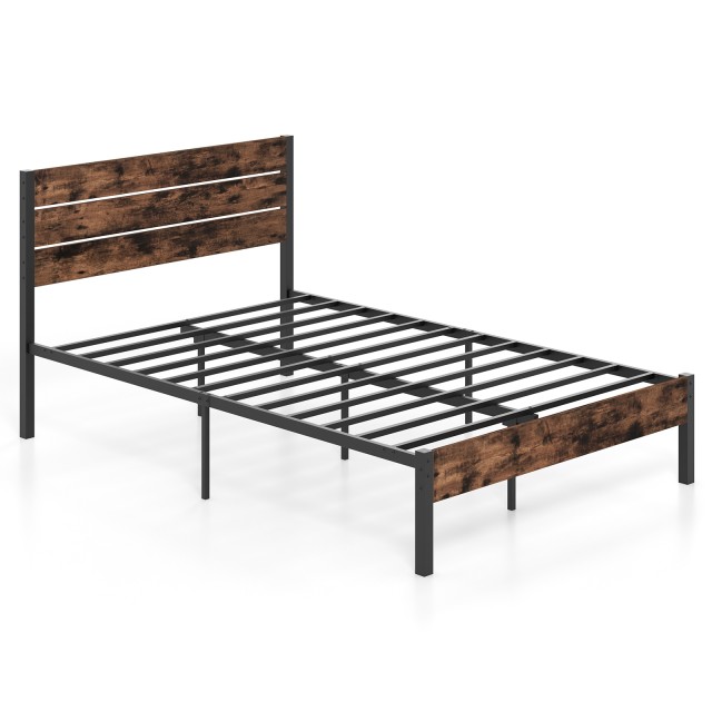 Costway Μεταλλικό Κρεβάτι 200 x 140 cm με Λάττες και Αποθηκευτικό Χ...