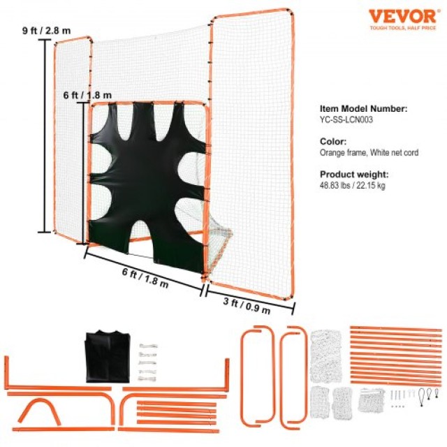 VEVOR 3-σε-1 Στόχος Λακρός με Δίχτυ, 12 x 9, Πορτοκαλί  ZQGQQMTJK66...