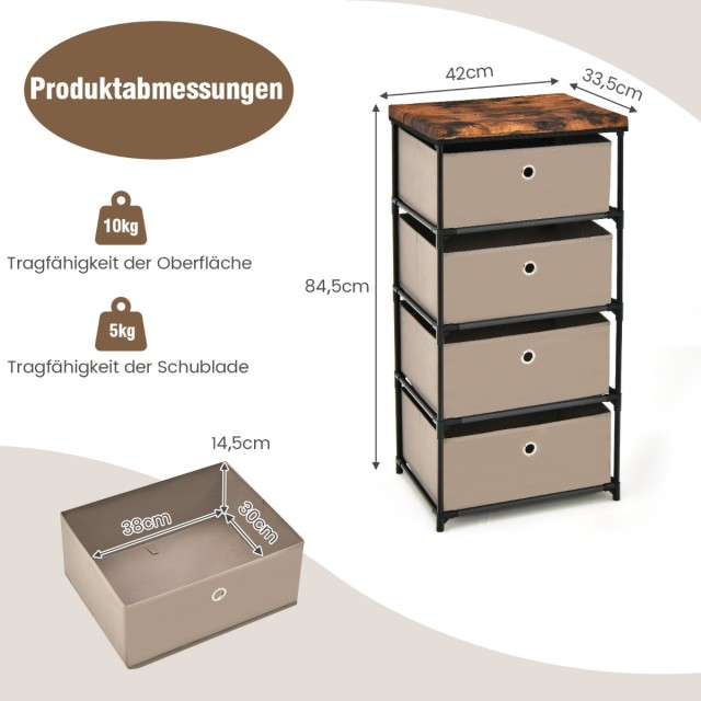 Costway  Κομοδίνο με 4 Συρτάρια για Υπνοδωμάτιο 42 x 33,5 x 84,5 εκ Καφέ JZ10130CF