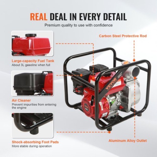Αντλία Νερού Βενζίνης VEVOR 3, 7HP, 265 GPM, 4-Χρονη, Υψηλής Πίεσης, Φορητή, EPA Certified  RYFDJSBYCYC377WQQV0