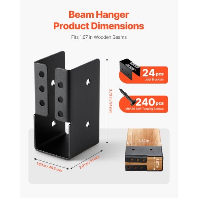 VEVOR 24τμχ Κρυφοί Μεταλλικοί Συνδετήρες Δοκών 49x92mm TLDJ24PCSYZS...