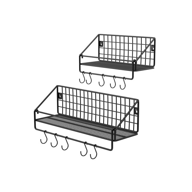 SONGMICS Σετ 2 τμχ Μεταλλικά Ράφια Τοίχου 30x12x13 cm & 40x12x13 cm Χρώματος Μαύρο, LFS02BK 
