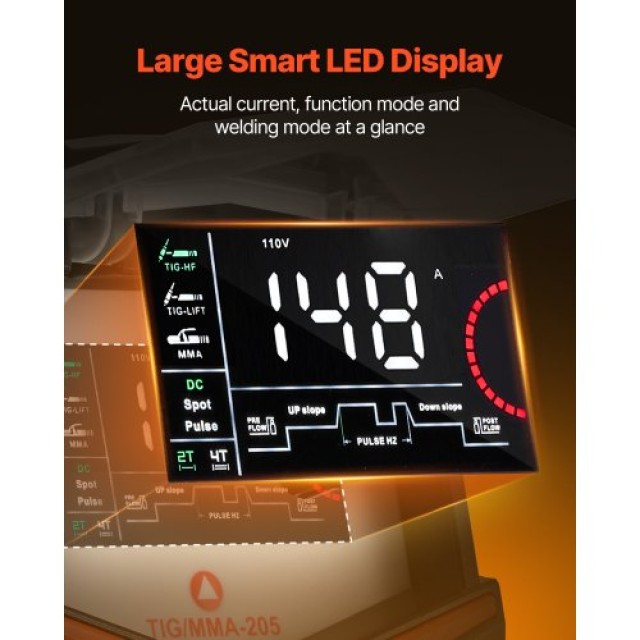 VEVOR Συγκολλητής TIG 3-σε-1 Pulse MMA IGBT Inverter LED TIGHJ205ASHYNKSKKV2