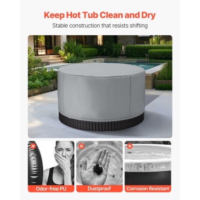 VEVOR Κάλυμμα Υδρομασάζ Εξωτερικού Χώρου Στρογγυλό 2000 x 850 mm Αδ...