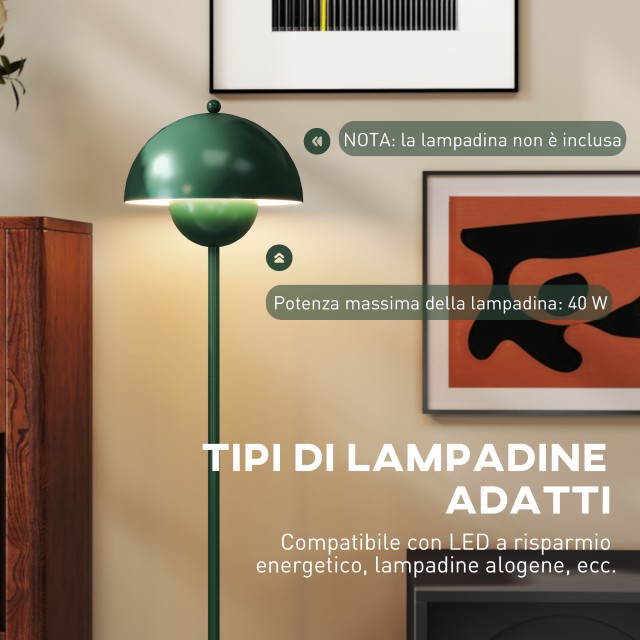 HOMCOM Πράσινο Φωτιστικό Δαπέδου με Ημικυκλικό Καπέλο και Διακόπτη ...