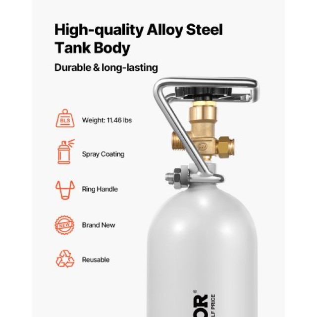 VEVOR Δεξαμενή CO2 4.41 lbs Αλουμινίου με Βαλβίδα DIN477 TUV Εγκεκρ...
