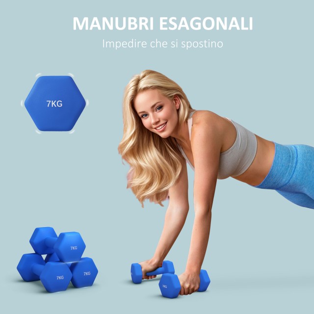 SPORTNOW Σετ 2 Εξαγωνικοί Αλτήρες 2x7kg από Μέταλλο και Πλαστικό με Αντιολισθητική Λαβή 22.5x10.5x10.5 cm Μπλε A91-315V06BU