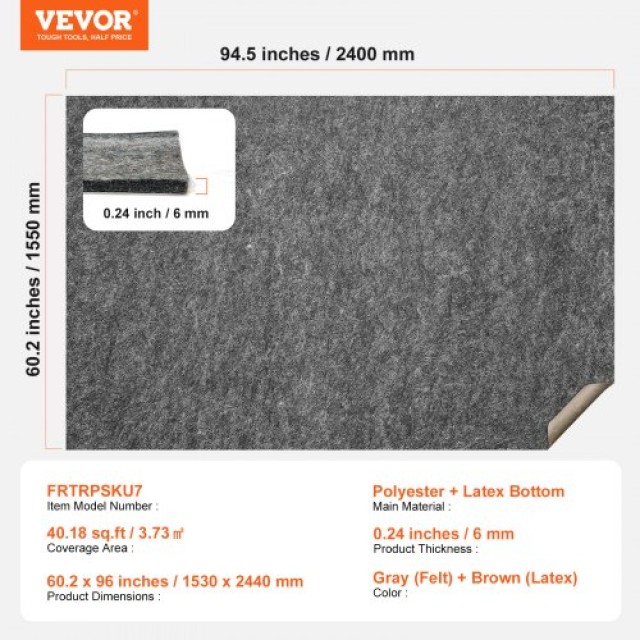 VEVOR  Αντιολισθητικό Υπόστρωμα Χαλιού 153x244cm 0.6cm  FHDTDBFHWFHQD2XKRV0