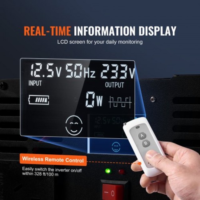 VEVOR Μετατροπέας Ισχύος 5000W DC12V σε AC120V με LCD Τηλεχειριστήρ...