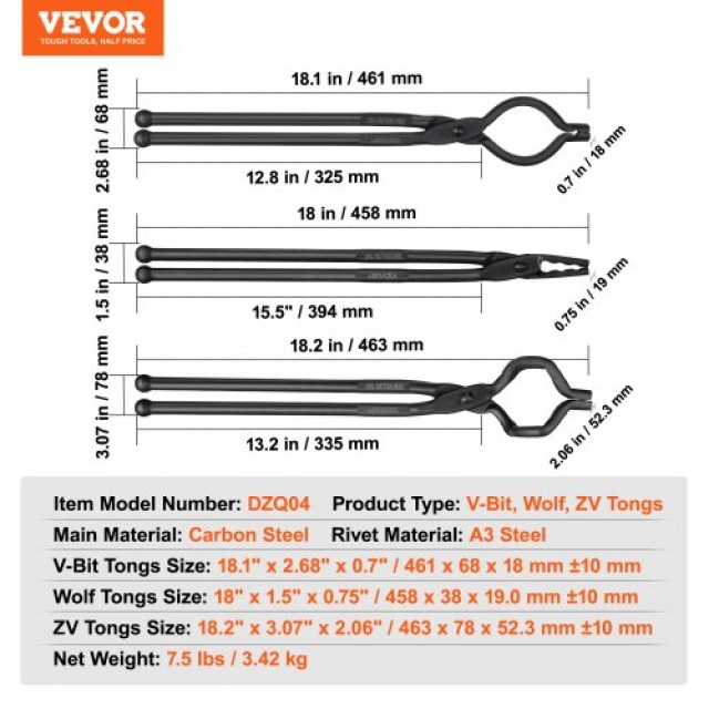 Τσιμπίδες Σιδηρουργού VEVOR, Σετ 3 Τεμαχίων  DVBITWOLFZV18KW80V0