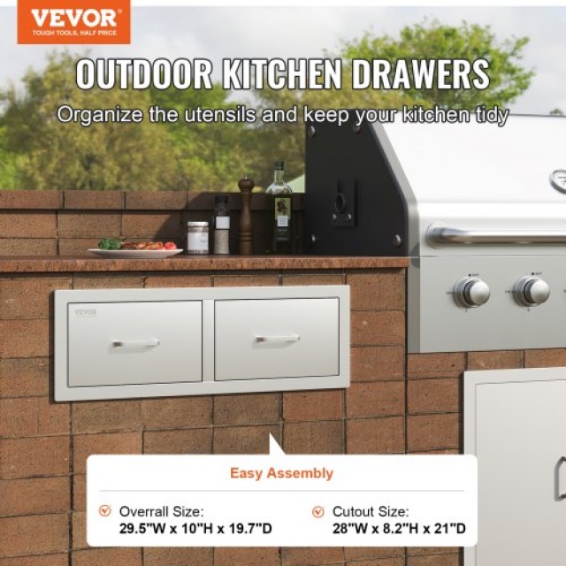 Συρτάρια BBQ Vevor 75x25cm Διπλά Οριζόντια με Ανθεκτικό Ντουλάπι Απ...