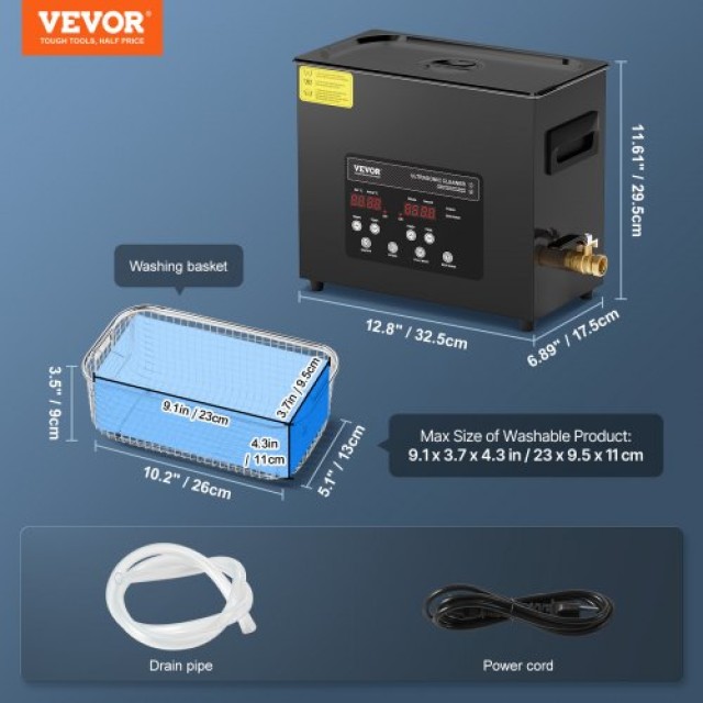 VEVOR Υπερηχητικός Καθαριστής 6L με Καλάθι και Χρονοδιακόπτη 180W H...