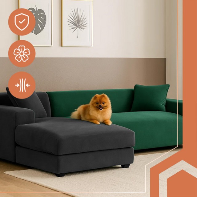 Ruhhy Γωνιακό Κάλυμμα Καναπέ – Ελαστικό Βελούδο Πράσινο 145 - 185 c...