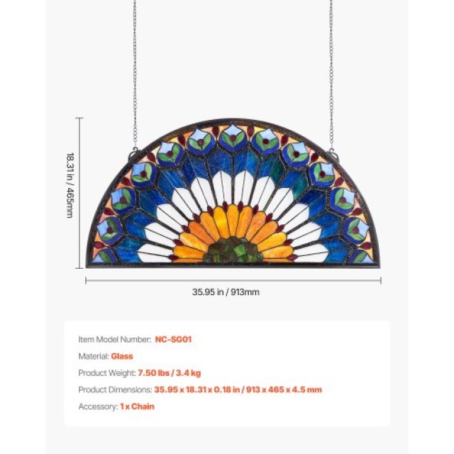 VEVOR Τζάμι Βιτρώ Τύπου Tiffany με Αλυσίδα 36 x 18 Ίντσες BYXCSBLBB...
