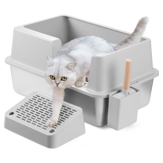 BAKAJI Ατσάλινη Λεκάνη Γάτας με Ταπέτο και Αντιολισθητική Βάση, Χωρ...