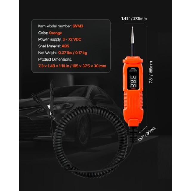 VEVOR Αυτοκινητιστικός Ελεγκτής Κυκλωμάτων, 3-72 DCV Δοκιμαστής Ισχ...