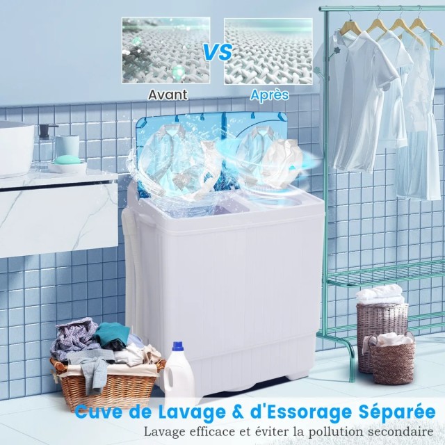 Φορητό Πλυντήριο Ρούχων 2 σε 1 Twin Tub με Στύψιμο & Αντλία Αποστράγγισης – 8.5kg FP10558DE-BL  Costway