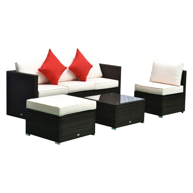 Σετ Έπιπλα Κήπου Outsunny σε PE Rattan 4 Πολυθρόνες 1 Πουφ 1 Τραπεζάκι Σαλονιού από σκληρυμένο γυαλί 2 μαξιλάρια 01-0319