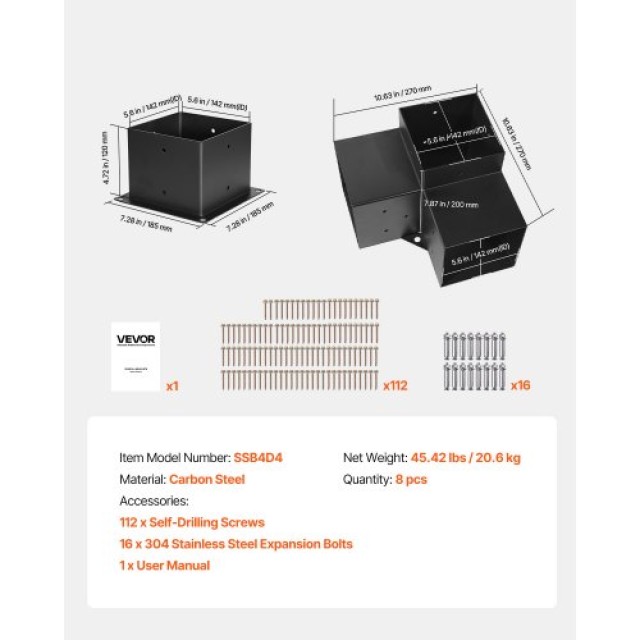 VEVOR Σετ 4 Βάσεων και 4 Γωνιακών Βραχιόνων 3 Κατευθύνσεων για Πέργ...